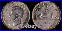 Canada. King George VI 1947 P7 Silver Dollar NGC MS-63. KM-37