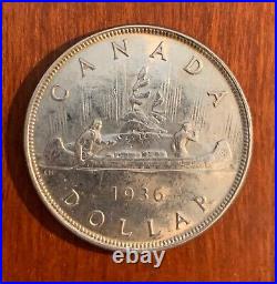 Canada King George V 1936 1 Silver Dollar Coin, Borderline Uncirculated