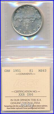 Canada Lot fo 5 George VI Silver Dollar 1951 FWL ICCS MS63