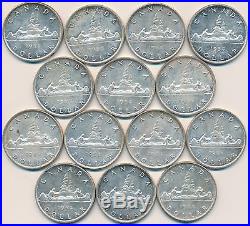 Canada Lot of 14 Silver Dollars 1954 Brilliant Uncirculated