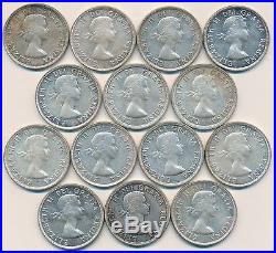 Canada Lot of 14 Silver Dollars 1954 Brilliant Uncirculated