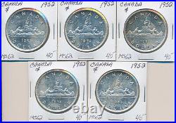 Canada Lot of 5 George VI Silver Dollars 1952 All MS62 grades