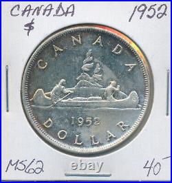 Canada Lot of 5 George VI Silver Dollars 1952 All MS62 grades