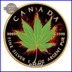 Canada Maple Leaf Burning Marijuana Indica 1 Oz silver 999 2017
