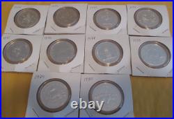 Canada RCM (Lot of 10) 1971 to 1980 Specimen Silver Dollars 50% Silver Unc