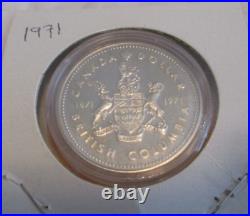 Canada RCM (Lot of 10) 1971 to 1980 Specimen Silver Dollars 50% Silver Unc