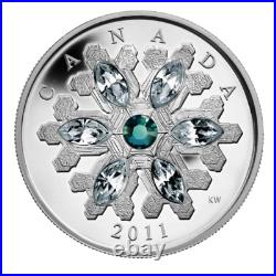 Canada Silver $20 Dollars 99.99% Swarovski Crystal Emerald Snowflake, 2011