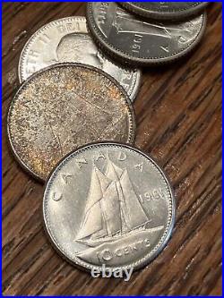 Canada Silver Dime Rolls 1960,61,62 BU UNC