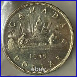 Canada Silver Dollar 1945 Iccs Ms62
