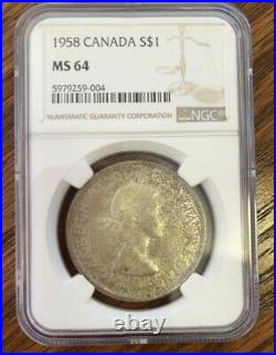 Canada Silver Dollar 1958 NGC MS64