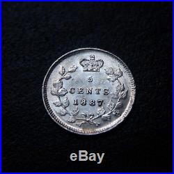 Canada Victoria 1887 Uncirculated Silver 5 Cent Rare KM# 2