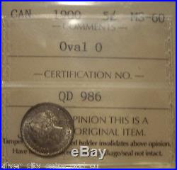 Canada Victoria 1900 Oval 0 Silver Five Cents ICCS MS-60