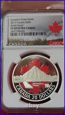 Canada's Coast $20 Dollar 9999 Silver Coin Colorized Arctic Coast 2017 NGC PF69