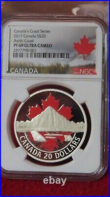 Canada's Coast $20 Dollar 9999 Silver Coin Colorized Arctic Coast 2017 NGC PF69