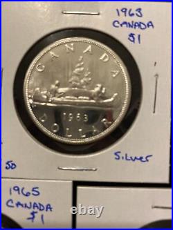 Canada silver dollar lot #50 1963 1967 5 coins unc 80% Silver. 800 $5 Face