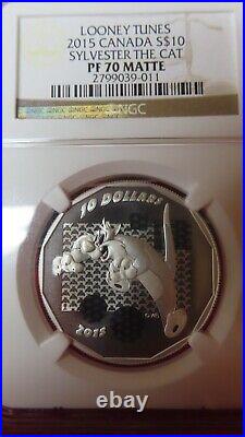 Custom for Bob 2015 Canada $10 Looney Tunes Sylvester PF 70 Matte. 9999 Silver