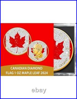 DIAMOND FLAG Maple Leaf 1 Oz Silver Coin 5$ Canada 2024