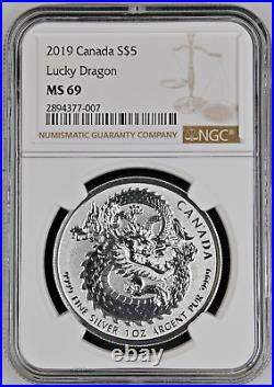 Ex Low Mintage 2019 Canada Lucky Dragon Canada 5 Dollar Silver Coin NGC MS 69 A3