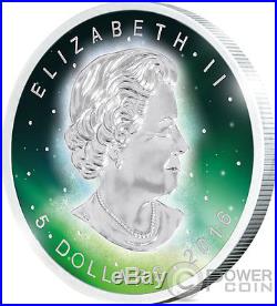 FROZEN MAPLE LEAF Aurora Rhodium 1 Oz Silver Coin 5$ Canada 2016