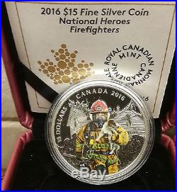 Firefighter National Heroes $15 2016 3/4OZ Pure Silver Coloured Canada Coin
