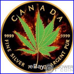 HYBRID Maple Leaf Burning Marijuana 1 Oz Silver Coin 5$ Canada 2017
