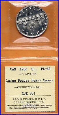 ICCS PL66 PL-66 1966 Canada $1 Dollar Blast White HEAVY CAMEO Proof Like Silver