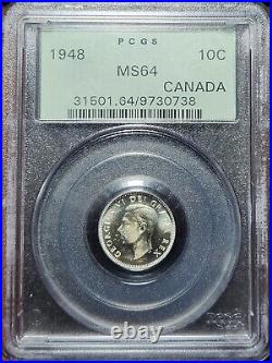 Key Date Silver 1948 Canada 10 Cents Dime PCGS MS64 OGH