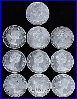 LOT Of 10 COINS UNCIRCULATED CANADA 1953-1966 CANOE 80% SILVER DOLLAR