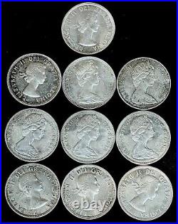 LOT Of 10 COINS UNCIRCULATED CANADA 1953-1966 CANOE 80% SILVER DOLLAR