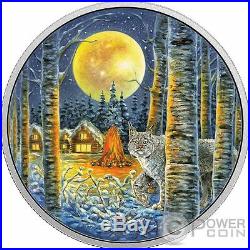 LYNX Animals In The Moonlight Glow In The Dark 2 Oz Silver Coin 30$ Canada 2017