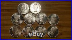 Lot of 10 One Dollar Silver Coin from Canada. 1964. Uncirculated