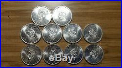 Lot of 10 One Dollar Silver Coin from Canada. 1964. Uncirculated