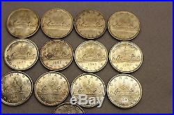 Lot of 13 Uncirculated 1965 Canadian Silver $1 Dollar Coins, Canada, Sku#10140
