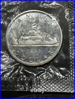 Lot of 4 BU Canada Silver Dollars, 1967 And 3 1963s, All BU In Package