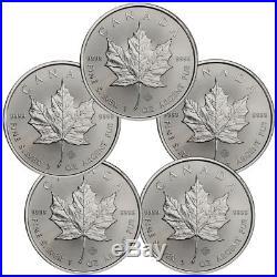 Lot of 5 2018 Canada 1 oz Silver Maple Leaf $5 Coins GEM BU PRESALE SKU49794