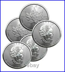 Lot of 5 Silver 2022 Canada 1 oz. 9999 Silver Maple Leaf $5 Coins