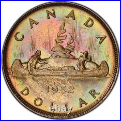 MS63 1952 $1 Canada Voyageur Silver Dollar, PCGS Trueview- Pretty Rainbow Toned
