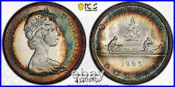 MS63 1965 $1 Canada Voyageur Silver Dollar, PCGS Secure- Rainbow Target Toned