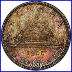 MS63 1966 $1 Canada Silver Voyageur Dollar, PCGS Secure- Pretty Rainbow Toned