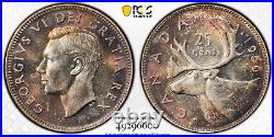 MS64 1950 25C Canada Silver Caribou 25 Cents, PCGS Trueview- Nicely Toned