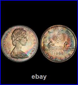 MS64 1965 $1 Canada Voyageur Silver Dollar- PCGS Secure, Rainbow Toned