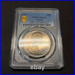MS64 1965 $1 Canada Voyageur Silver Dollar- PCGS Secure, Rainbow Toned
