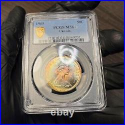 MS64 1965 50C Canada Silver 50 Cents, PCGS Trueview- Nicely Rainbow Toned