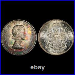 MS65 1963 50C Canada Silver Fifty Cents, PCGS Trueview- Vivid Rainbow Toned MS65 1963 50C Canada Silver Fifty Cents, PCGS Trueview- Vivid Rainbow Toned