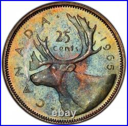 MS65 1965 25C Canada Silver Caribou 25 Cents, PCGS Trueview- Nicely Toned