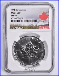 MS69 1998 Canada Silver 5 Dollars Maple Leaf NGC Canada Label MS69 1998 Canada Silver 5 Dollars Maple Leaf NGC Canada Label