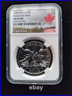 MS69 DPL 1989 Canadian $1 Silver (. 999) Dollar MacKenzie River NGC Certified