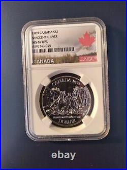 MS69 DPL 1989 Canadian $1 Silver (. 999) Dollar MacKenzie River NGC Certified