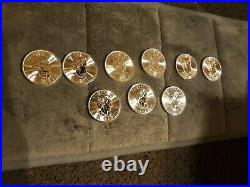 Nine (9) 2021 1 oz Uncirculated BU Canadian Silver Maple Leaf Fine Silver
