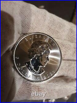 Nine (9) 2021 1 oz Uncirculated BU Canadian Silver Maple Leaf Fine Silver